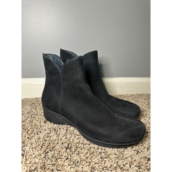 Dansko Shoes - Dansko Womens Black Nubuck Leather Ankle Boots Side Zip Wedge Booties 40